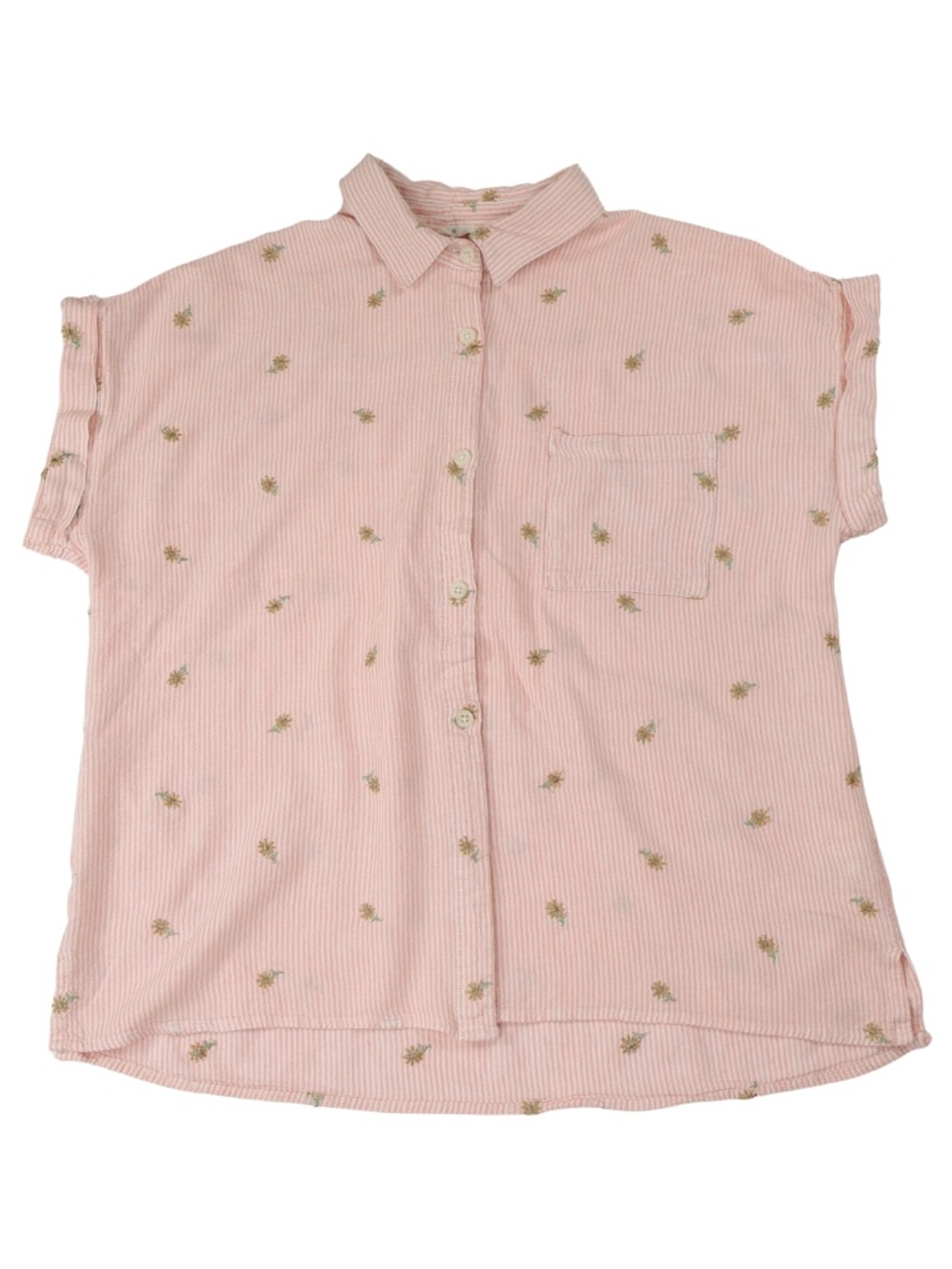 Harper Heritage Pink Stripe Floral Embroidered Linen Blend Blouse M